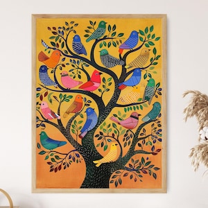 Traditional Gond Art Painting, Detailed Indian Folk Artwork, Decorative Wall Art, Perfect Gift