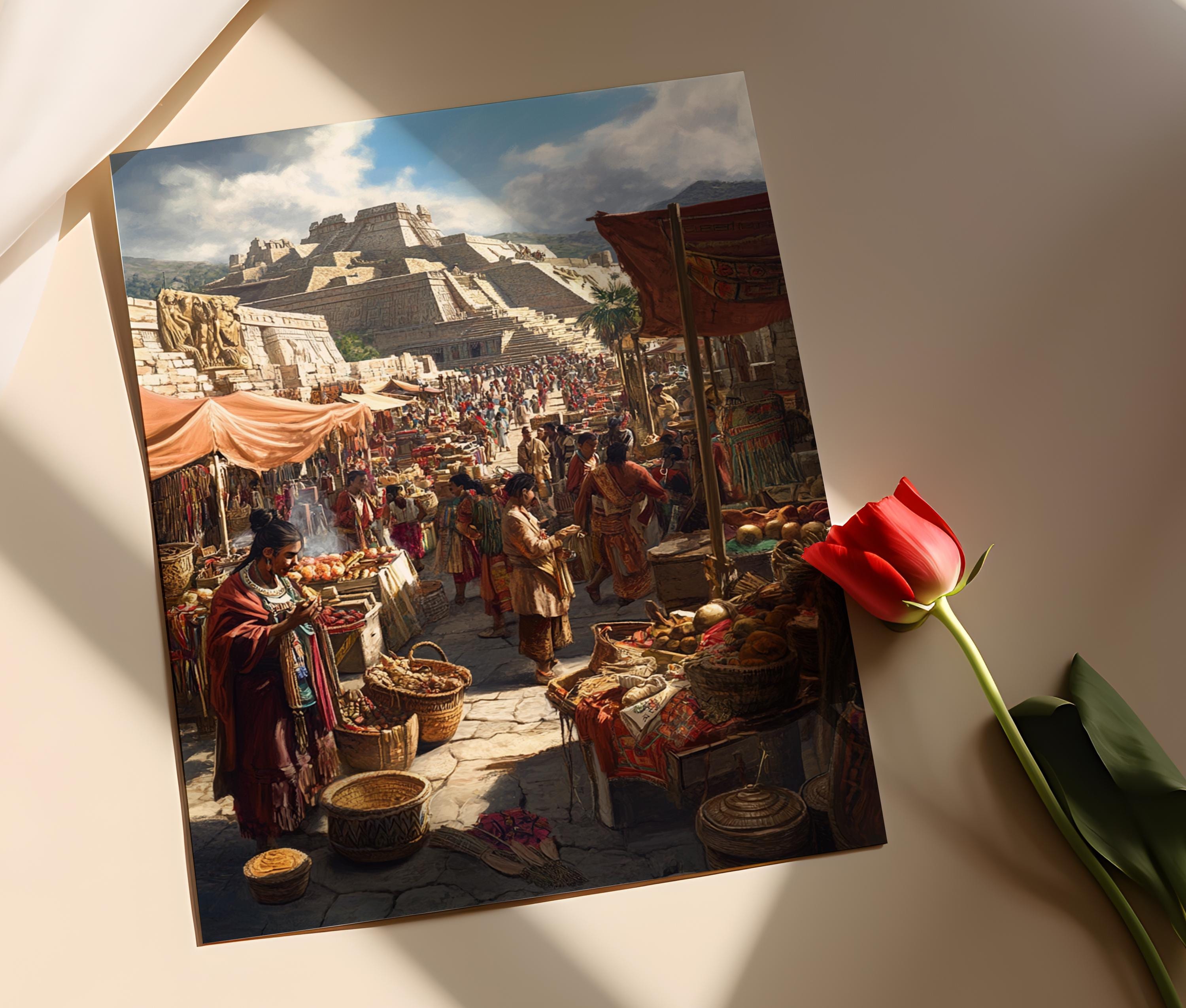 Aztec Marketplace Art Print, Bustling Tenochtitlan and Traditional ...