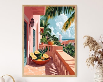 Oranjestad Balkonkorb Bild, Aloe Papaya Poster, Aruba Market Kunstdruck