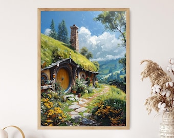 Charming Hobbiton Print, Rolling Hills and Picturesque Shire