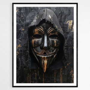 Revolutionary Spirit Anonymous Mask Poster, Inspiring Home Office Decor, Thought-Provoking Artwork, Perfect Gift for Activists