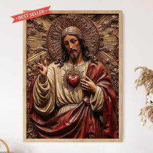 Heilig hart van Jezus Art Print, Byzantijnse katholieke kunst, christelijke devotionele print