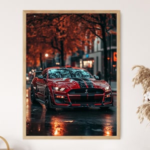 Red Shelby Mustang GT500 Art Print, Classic Car Enthusiast Gift, Vintage Auto Art