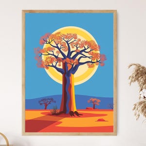 Ilustración del árbol baobab, impresión artística dibujada a mano, arte de pared para decoración del hogar, regalo para amantes de la naturaleza