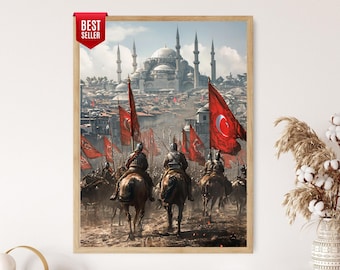 Osmanska janitsjarer in i Istanbul, Konstantinopels fall, tryck av turkiska Yeniçeri