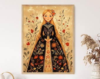 Russian Matryoshka Doll Art Print, Traditional Folk Dress