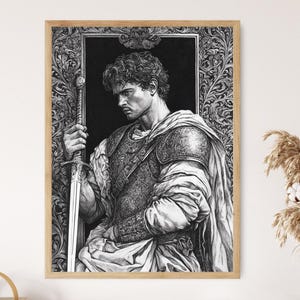 Alexander The Great With Sword Portrait, Black and White Art Print