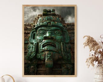 Lienzo azteca abstracto, arte de interpretación moderna, acento elegante para apartamento, regalo que marca tendencia