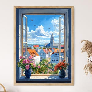 Lámina artística de los tejados de Reykjavik, póster de decoración de la ciudad de Islandia