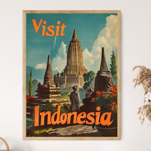 Visit Indonesia Vintage Travel Poster – Retro Wall Art for Home Decor, Exotic Destination Print, Unique Housewarming Gift