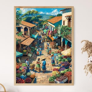 Vibrant El Salvador Market Scene Print