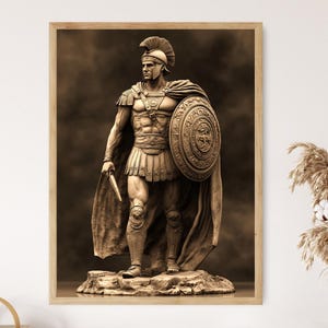 Julius Caesar Roman Art Print, Ancient Warrior Statue Poster, Classical Roman Empire Decor, Marble Helmet Sculpture Wall Art