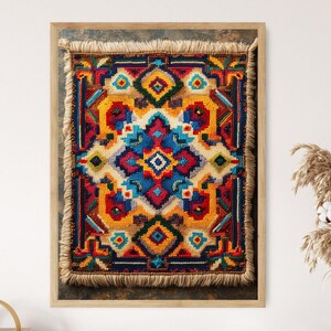 Lámina de abalorios huichol: decoración cultural mexicana, adorno geométrico