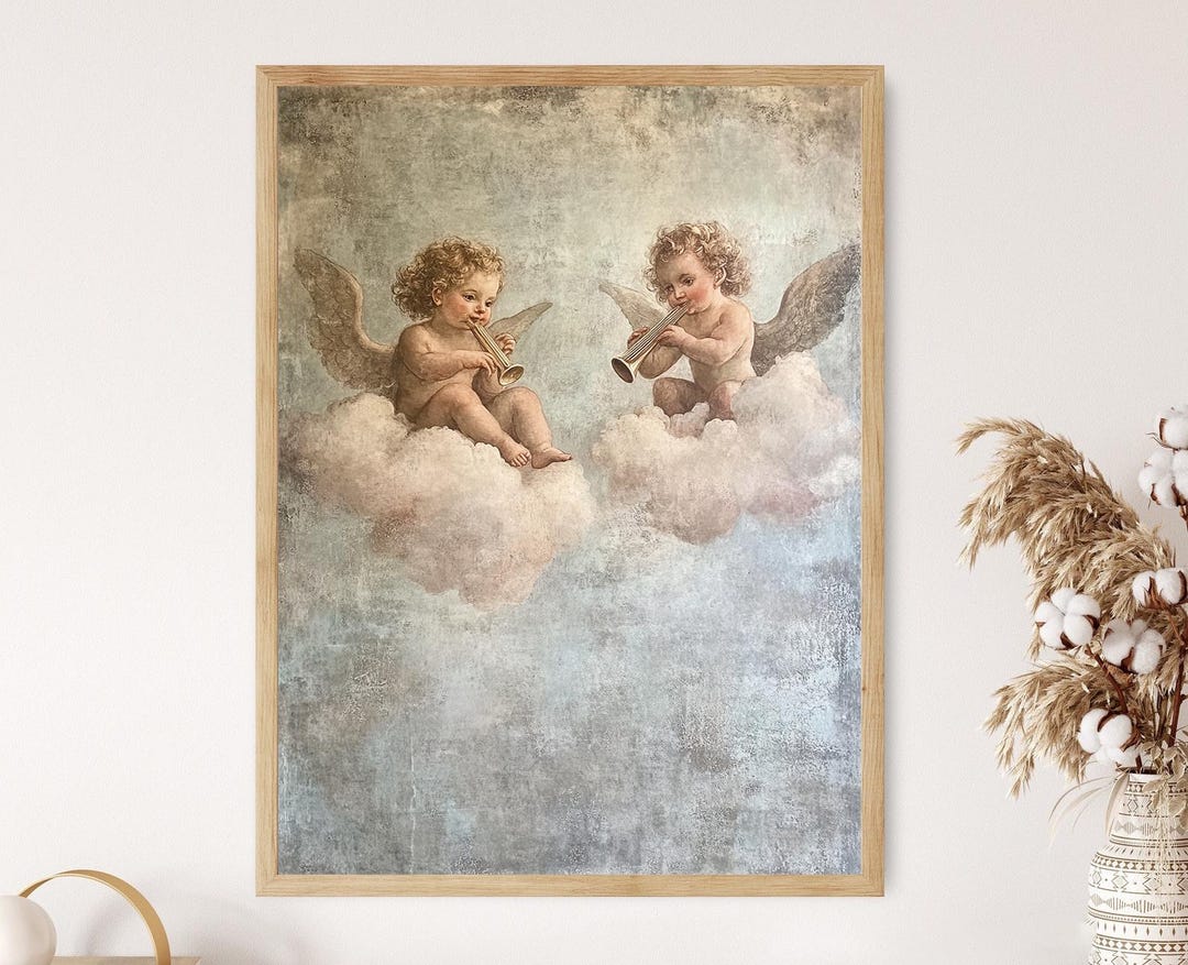 音楽を奏でる天使のフレスコ画、天上の気まぐれと柔らかな色合い