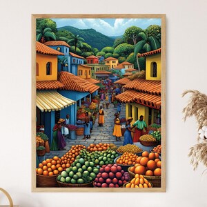 Malawi Marketplace Illustration, Colorful Farm Market Painting, African Fruit Art, Wall Art for Kitchen, African Restaurant Decor