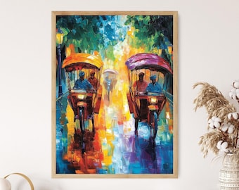 Indian Rickshaws, Colorful Giclee Print