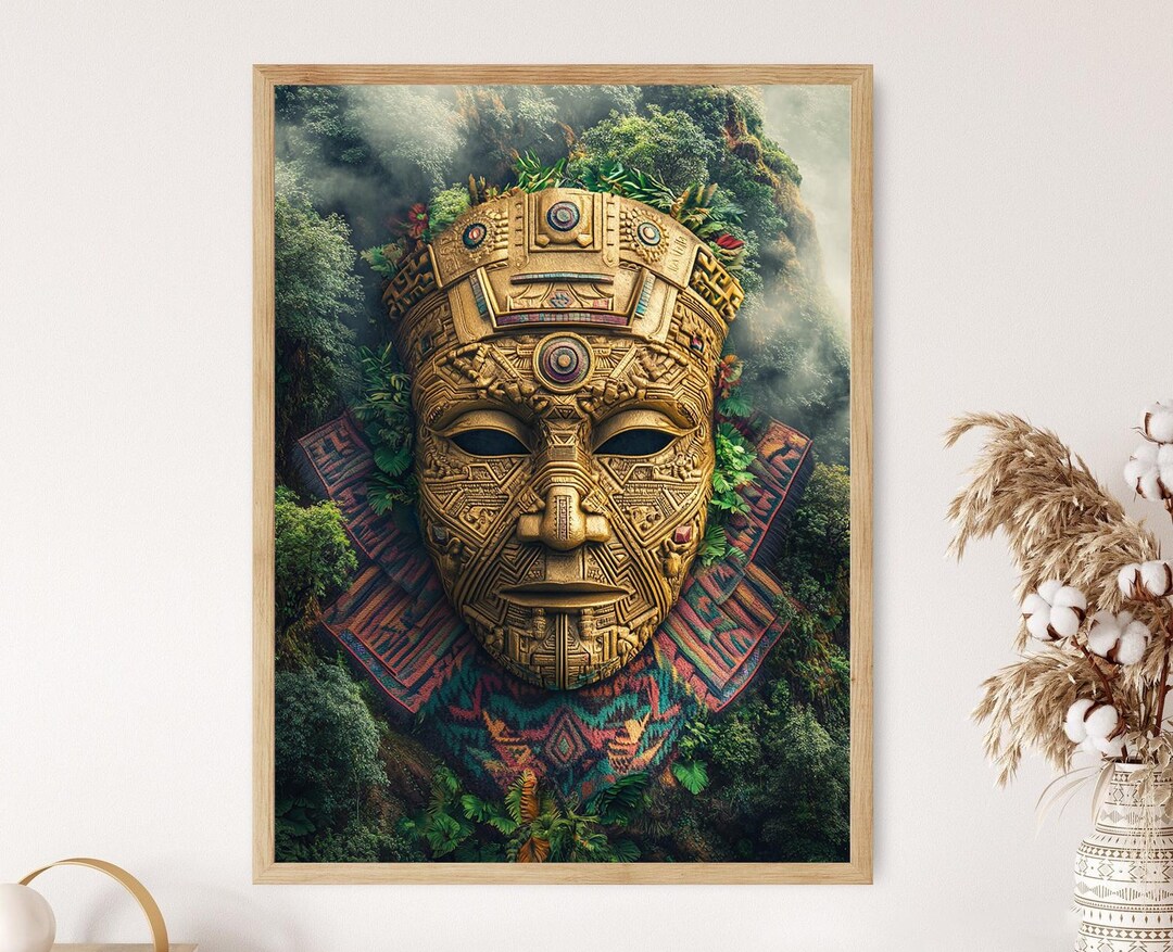 Inca Golden Mask Art Print, Mystical Andean Poster - Etsy