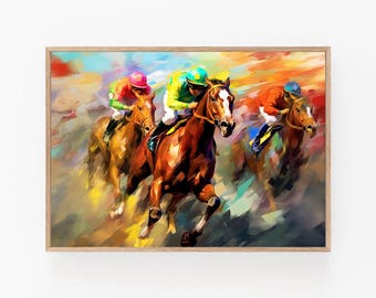 Lámina artística de carreras de caballos vintage: decoración ecuestre para el hogar