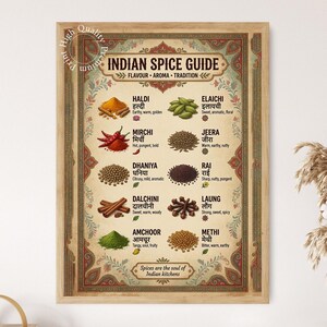 Indisches Gewürz-Führer-Poster, traditionelle indische Gewürztafel