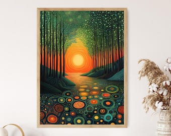 版画 絵 夕日 草間彌生の森の版画：点描による夕焼けの風景 - Etsy 日本