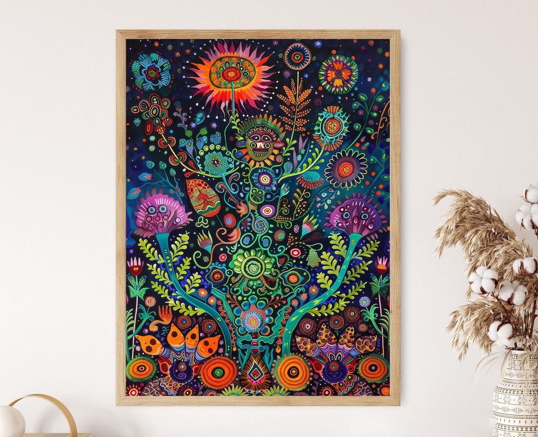Vibrant Huichol Tribal Art Print, Mexican Heritage Decor - Etsy