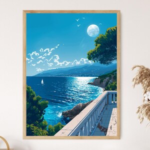 Antibes Moonlight Art Print, Vibrant Mediterranean Coastal Scene, Perfect Home Decor, Unique Travel Gift
