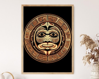 ハイダ族のワタリガラスのアートプリント、伝統的な模様、神話の