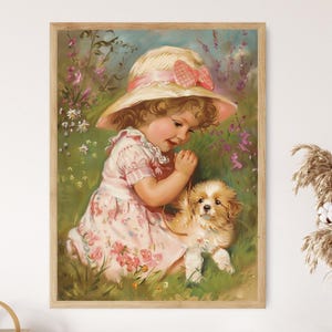 Toddler Playing with Puppy – Delightful Maud Humphrey Inspired Art
