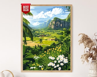 Viñales Valley Art Print, Cuba Lush Landscape with Mogotes