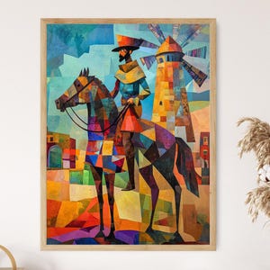 Don Quichotte avec des moulins à vent, impression d'art géométrique