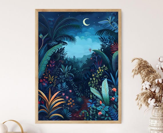 アンリ・ルソー風ジャングル画：鮮やかなエキゾチックアート - Etsy 日本
