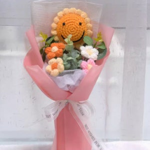 Crochet Sunflower Bouquet, Mother's Day Gift, Knitted Sunflower zdjęcie 2