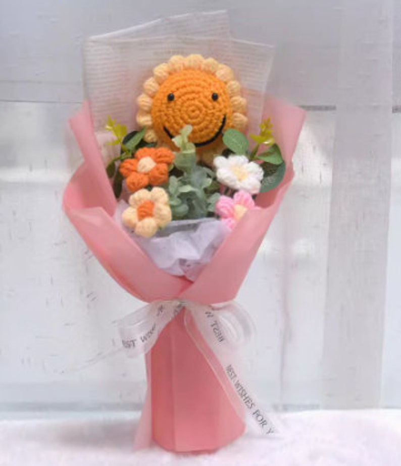 Crochet Sunflower Bouquet, Mother's Day Gift, Knitted Sunflower zdjęcie 2