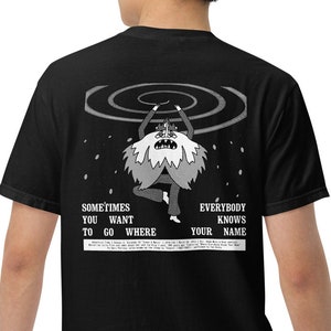 Simon Sings Cheers (Dark Shirt) - Front Lapel/Full Back Streetwear Graphic T-Shirt - Adventure Time Ice King