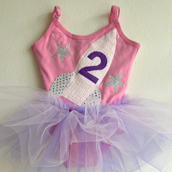 Girls Pastel Spaceship Birthday Dress-Girls Astronaut Birthday Outfit-Spaceship Leotard Tutu Dress-First Birthday Spaceship Dress