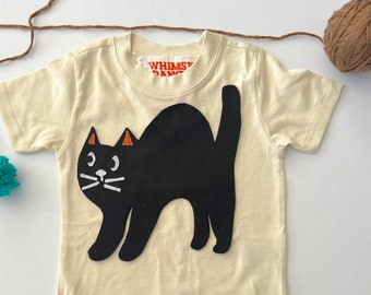 Black Kitty Cat Tee-100% Soft Natural Cotton-Recycled felt & Fleece Fabric-Baby and Toddler-Sustainable-Handmade-Cat Lovers-Animal Gift
