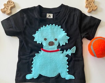 Plush Puppy Dog Tee-100% Soft Cotton-Can Be Personalized w/ Birthday Number or Initial-Soft and Furry Animal Tee