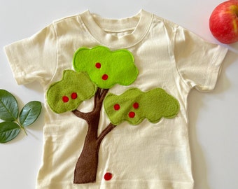 Plush Apple Tree Tee-100% Soft Natural Cotton-Can Be Personalized w/ Birthday Number or Initial-Pick your Fruit-Nature-Soft and Furry