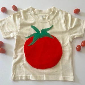 Plush Tomato Tee-100% Soft Natural Cotton-Can Be Personalized w/ Birthday Number or Initial-Eat Your Vegetables-Farm-Soft and Furry image 1