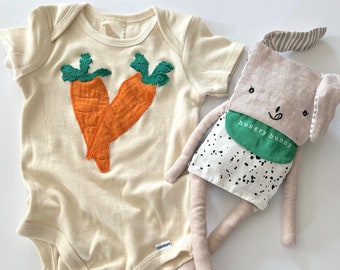 Eat Your Vegetables Onesie®- Garden Farm Fresh-Carrot Onesie®-Natural Cotton-Recycled Sustainable Applique-Eco Friendly-Gender Neutral Gift-