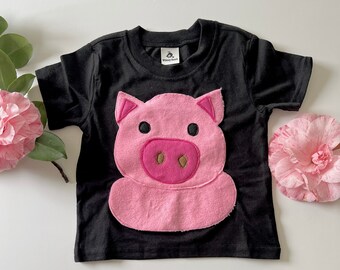 Plush Little Piggy Tee-100% Soft Cotton-Can Be Personalized w/ Birthday Number or Initial-Farm Animal-Pig Gift-Soft and Furry