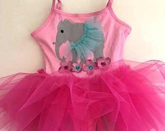 Dancing Elephant Leotard Tutu-Elephant tutu dress-Elephant Costume-Safari Themed Birthday Outfit-Zoo Themed Birthday Outfit