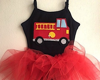 Fire Truck Leotard Tutu- Toddler Fire Fighter Dress- Fire -Fire Engine Birthday Dress- Fire Fighter Costume