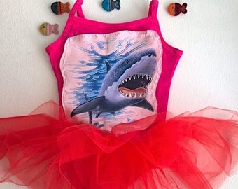 Girls Shark Dress-Under The Water Themed Birthday Dress-Toddler Shark Costume- Leotard Tutu