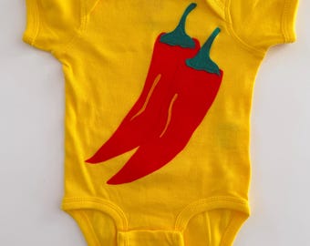 Hand Appliqué Chili Pepper Romper | Spicy Baby Outfit, Toddler Clothing