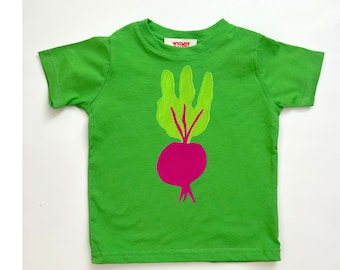 Kid's Radish Cotton Tee, Hand-Appliqued Veggie Tshirt - Garden Shirt