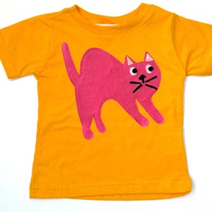 Kids' Pink Kitty Cat Tee: Handmade Soft Fleece Applique, Cat Lover Gift