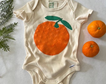 Tangerine Onesie ®-Ojai Pixie Fruit- Cotton Natural Color-Recycled Cutie Applique-Gender Neutral Gift-Eco Friendly -Toddler Garden Outfit