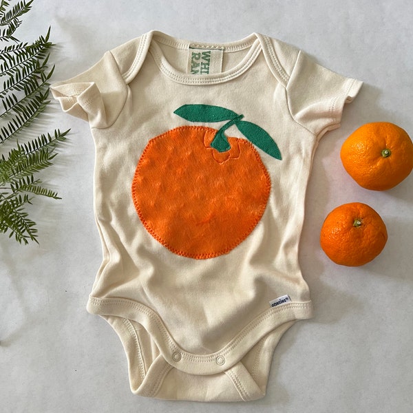 Tangerine Onesie ®-Ojai Pixie Fruit- Cotton Natural Color-Recycled Cutie Applique-Gender Neutral Gift-Eco Friendly -Toddler Garden Outfit