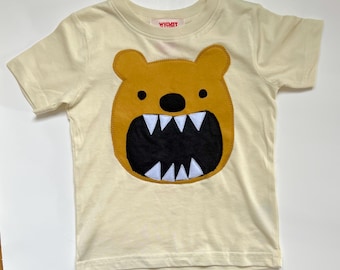 Handmade Growling Bear Kids T-Shirt – Fleece Appliqué Animal Tee